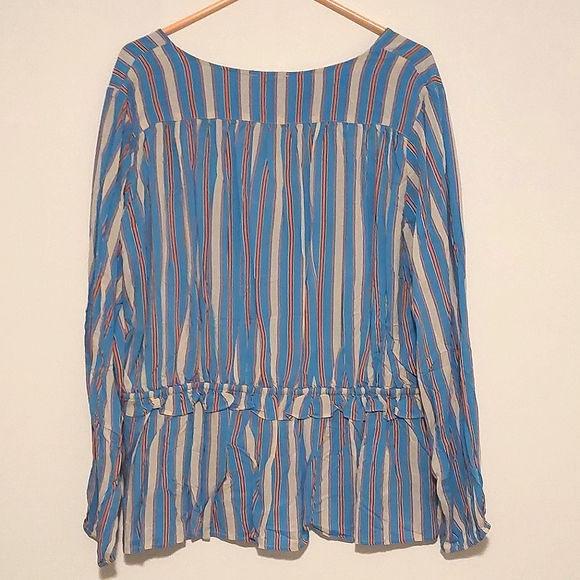 π£ Kori America Blue & Pink Striped Drawstring Waist Button-Down Top NWT Size L - Picture 9 of 12